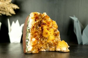 Citrine Cluster with Madeira Citrine Druzy and Galaxy Druzy on Calcite 6.5 lb - Picture 1 of 10