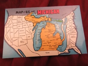Michigan  & USA map postcard Water Wonderland card motto #2576 - Picture 1 of 2