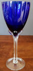 Murano Art Glass Cobalt Blue & Clear 4 Ribbed Stem Work Tall Fine Wine Glass +