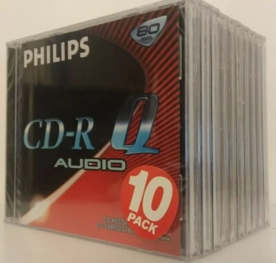 Philips CD-R Q Audio / 80 mins / 10 PACK -  CDR Recordable Compact Discs  - NEW - Image 1 of 4