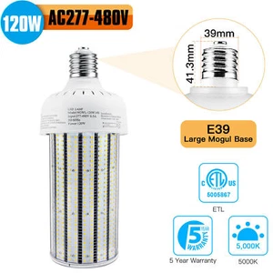 120W 480V LED Corn Cob Bulb E39 Retrofit Lamp High Bay Parking Lot Street Light - Picture 1 of 12