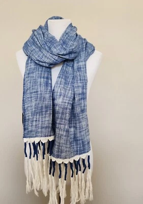 NUEVO SIN ETIQUETAS Steve Madden Manta Bufanda Azul/Blanco Cuadros Flecos O/S Pashmina Viaje Foto 1 de 4