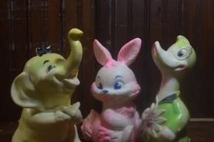 1965 VINTAGE ASHLAND VINYL BABY WORLD BUNNY DUCK DUCKY ELEPHANT TOY LOT OF 3 OLD - Picture 1 of 20