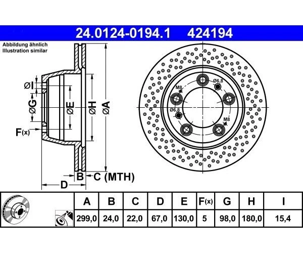 2 St. Bremsscheibe ATE 24.0124-0194.1 für Porsche Boxster - Изображение 1 из 1