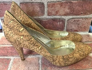 ANTHROPOLOGIE MISS ALBRIGHT PAISLEY PRINT CORK HIGH HEEL PUMPS 9.5M - Picture 1 of 6
