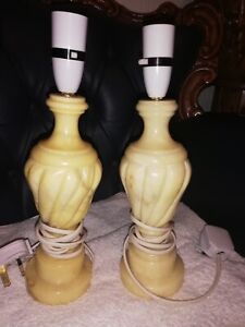 Pair Vintage Marble Alabaster Table Lamps footed  vase shaped