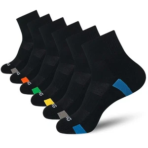 Men's Athletic Cushioned Quarter Socks, Black, Size 9-12, 6 Pairs - Picture 1 of 8