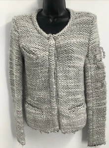 Chaqueta gris IRO para mujer Carene Boucle tweed tejida botón frontal a presión talla 36 - Imagen 1 de 12