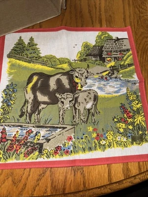 老式Hankies手帕3头牛和小牛套装。 — 第 1/3 张图片