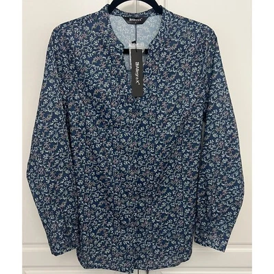 Allegra K Blue Floral Print Button Front Blouse Split V-Neck Size S  NWT - Image 1 of 4