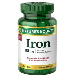 Nature's Bounty Iron 65mg Tablets Mineral Supplement Blood Cell Support 100ct - Picture 1 of 5