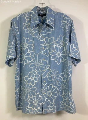 REYN SPOONER синий коротким рукавом кнопка гавайский Алоха тропическая рубашка мужчин - размер M - Изображение 1 из 3