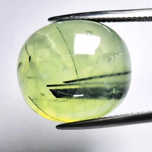 💎 26.50ct Oval Cabochon Natural Green Prehnite with Black Needles - Africa Gem - Picture 1 of 4