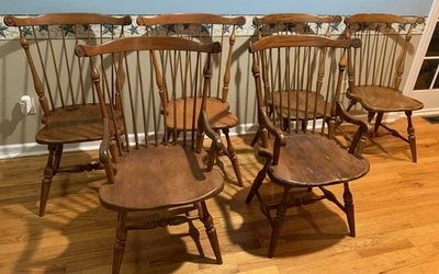 DUCKLOE BROS ~PORTLAND, PA ~CONJUNTO 6 Cadeiras~Inclui 2 Capitães ~Pente Traseiro Windsor - Imagem 1 de 4