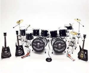 Miniature Drum Double Bass Full Black + 3 Guitar Musical Display Gift Scale 1:12 - Picture 1 of 5