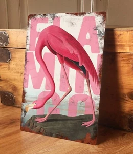 Flamingo Sign Metal Plaque Vintage Tropical Bird Home Shabby Chic - 200x305mm - Picture 1 of 7