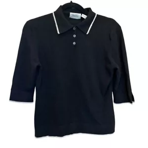 Neiman Marcus Women’s Sweater 100% Cashmere Polo Black Size Large - Picture 1 of 4