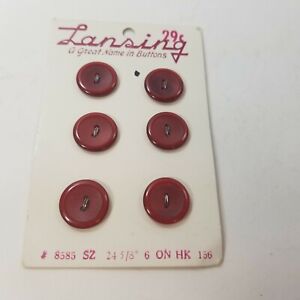 Vintage Lansing Two Holes Flat Buttons NOS Red 5/8" MCM 70s 80s 90s On Card