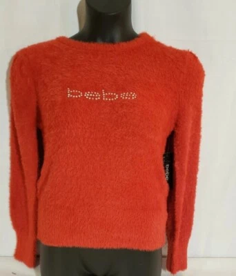 Sz L Bebe Sweater Womens Pullover Red Fuzzy Eyelash Casual Ladies New - Image 1 of 4