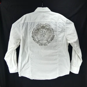 Reunion Men's White Large Long Sleeve Graphic Print Casual Button Up Shirt - Picture 1 of 7