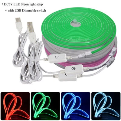 5V LED Strip Neon Rope Light Dimmer switch Waterproof Flex Lighting Lamp Home - Image 1 of 4