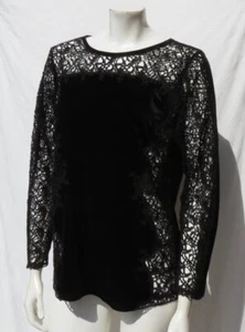 $118 SUNDANCE Women’s M Black Velvet Sheer Lace Lily Paramour Long Sleeves Top - Picture 1 of 6