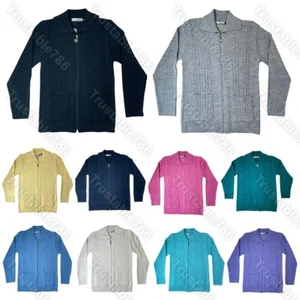 Ladies Pattern Knitted Warm Cardigan Zip Up with Pockets UK Made Size S-2XL - Picture 1 of 11