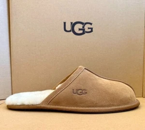 Ugg Australia Men's Scuff Slippers In Chestnut Suede Sheepskin Lining New in Box - Picture 1 of 7