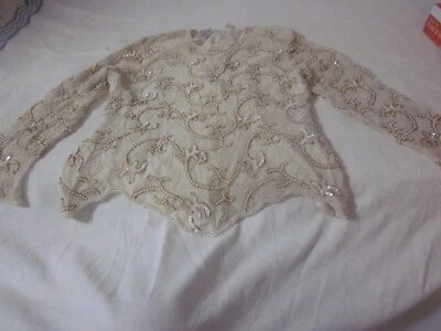 Blusa bordada lentejuelas cuentas seda talla 14 Stenay vintage Foto 1 de 4