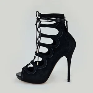 ALEXANDER MCQUEEN BLACK SUEDE LACE UP HIGH STILETTO HEEL SANDALS SHOES 37 €825 - Picture 1 of 6