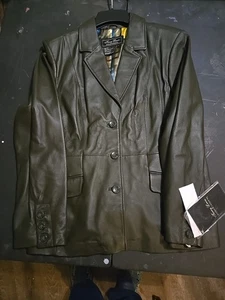 VINTAGE TERRY LEWIS CLASSIC LUXURIES GENUINE LEATHER BLAZER JACKET BLACK LG NWT - Picture 1 of 4
