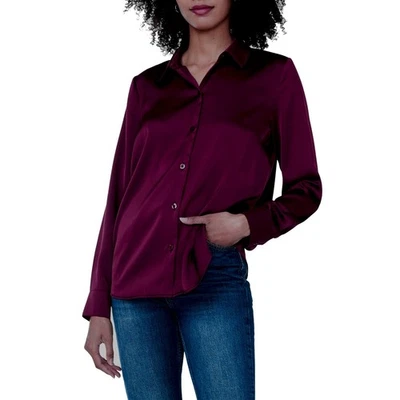 NWT Vince Camuto Womens Size XL Purple Satin Long Sleeve Button-Up Shirt Top NEW - Image 1 of 4