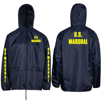 Marshals Jacket Hooded Police Windbreaker Kagoul Rain Coat Adults Mens Navy - Image 1 of 2