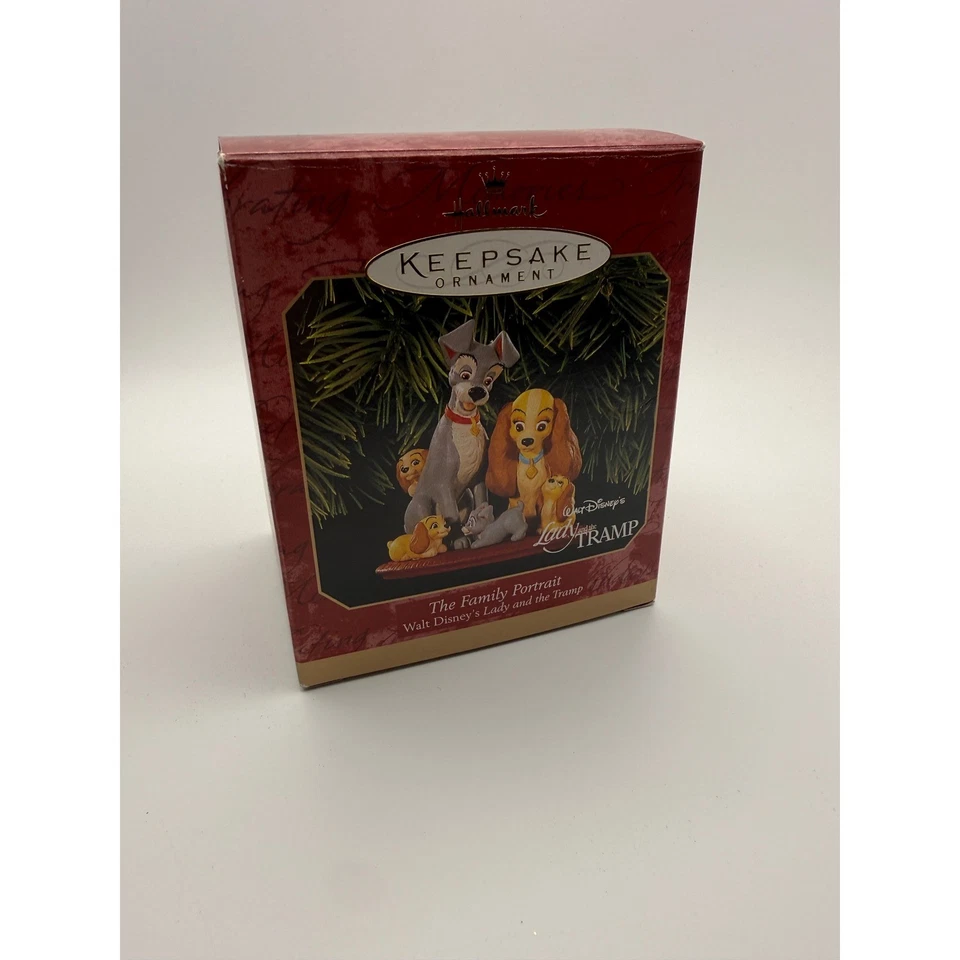 Hallmark 1999 Dama y el Vagabundo Familia Retrato Recuerdo Ornamento Perros Disney Foto 1 de 4