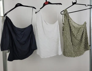 M&S 3Pcs Bundle Size 16 Green Linen White Seersucker Black One Shoulder Top F2 - Picture 1 of 10