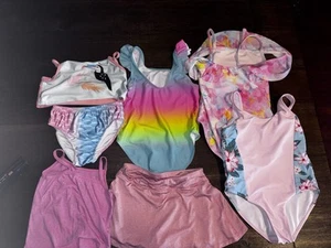 Bundle of 7 girls' swimsuits in pink tropical color swim suits squirt and tops - Picture 1 of 3