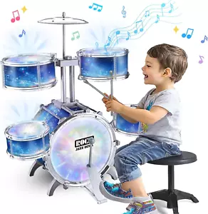 Kids Drum Set for Toddlers, Upgraded Kids Jazz Drum Set with 5 High Drums & Ligh - Picture 1 of 12