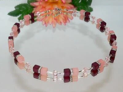 Halskette Kette bordeaux rot lachs rosa facettierte Würfel Glas Strass 362L - Bild 1 von 4