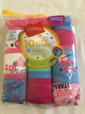 NWT Hanes Girls Briefs Panties Underwear 10 pairs/pack Girl Power Many Sizes - Image 1 of 2