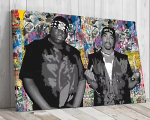 Biggie & Tupac graffiti style mounted canvas print ready to hang - Picture 1 of 9