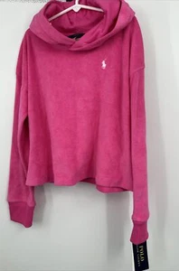 Polo Ralph Lauren Logo Terry Hoodie Girls Watch Hill Pink Pullover Sz M 8-10 - Picture 1 of 4
