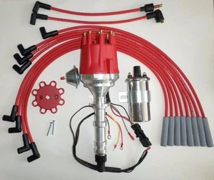 small cap BIG BLOCK CHEVY 348 409 RED HEI Distributor + Chrome Coil + Plug Wires - Picture 1 of 5