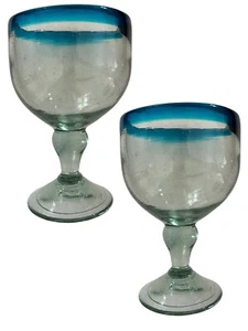 Hand Blown Large Heavy Bubble Seed Margarita Frozen Drink Glass 21 Oz Goblet - Picture 1 of 21