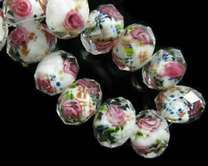 8 10 12mm 10pcs Rondelle Faceted Glass Rose Flower Lampwork Loose Glass Beads