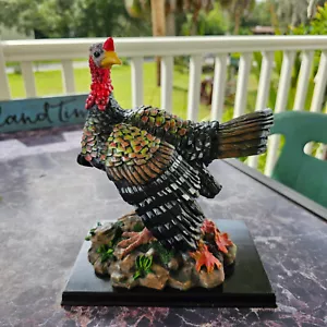 Statuina tacchino Ringraziamento resina pietra base legno fermaporta regalo nucleo festivo - Foto 1 di 8