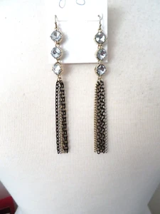 JESSICA SIMPSON CHAIN TASSEL EARRINGS HOOKS - Picture 1 of 4