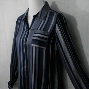 Westport Blue Striped Rayon Front Button Blouse SZ S EUC - Bild 1 von 11