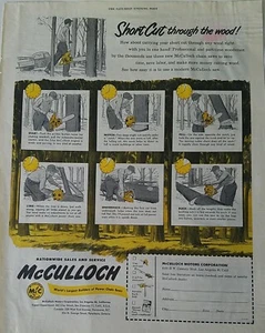 1952 McCullogh chainsaws shortcut through the wood vintage ad as is - Picture 1 of 1