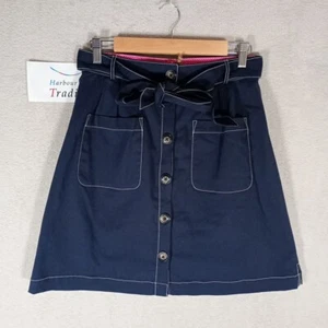 Cath Kidston London Skirt Womens 10 Utility Blue Straight Belt Tags £60 Cotton - Picture 1 of 13