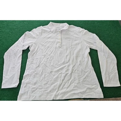 Camisa Polo Lands End Blanca Manga Larga Clásica Mezcla de Algodón Informal Básica Foto 1 de 4